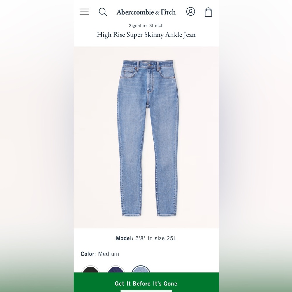 Abercrombie & Fitch High Rise Super Skinny Ankle Jean, Size 27 | 4